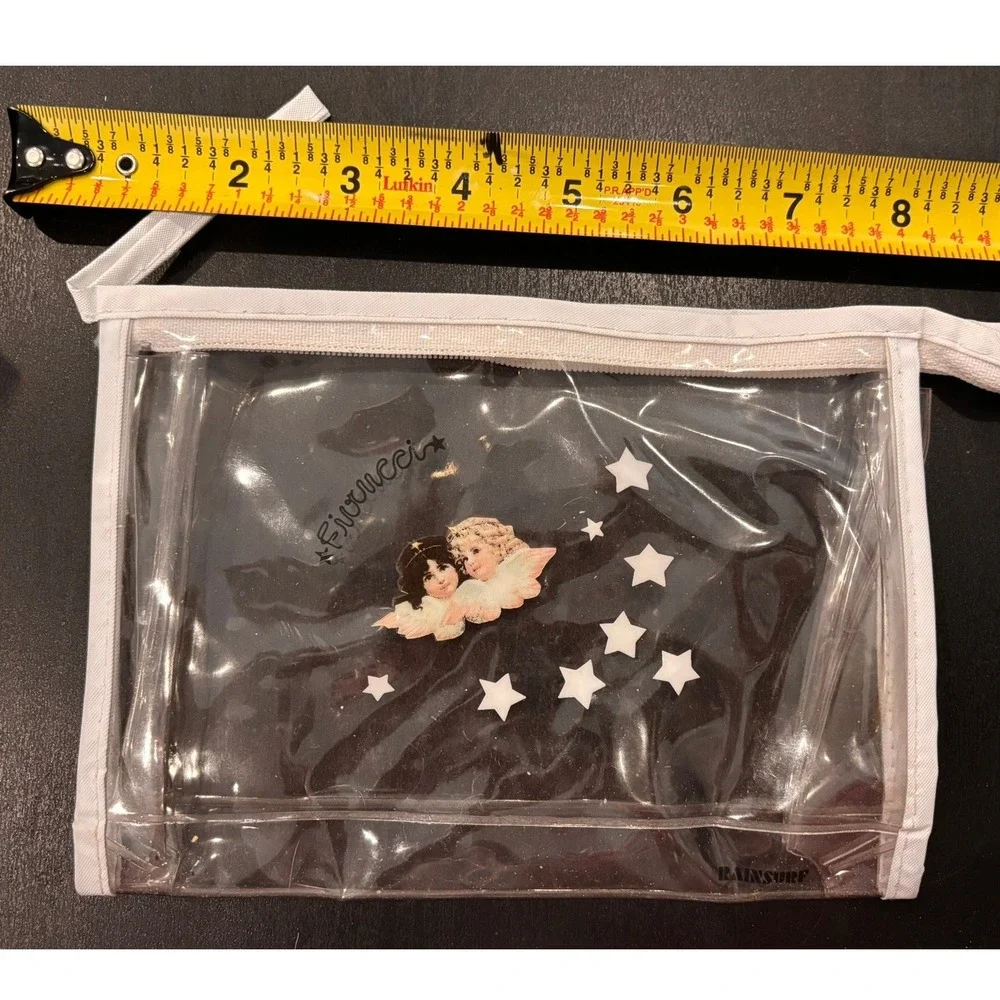Fiorucci Clear Makeup Bag Cherub Angels Star Print Transparent Cosmetic Pouch